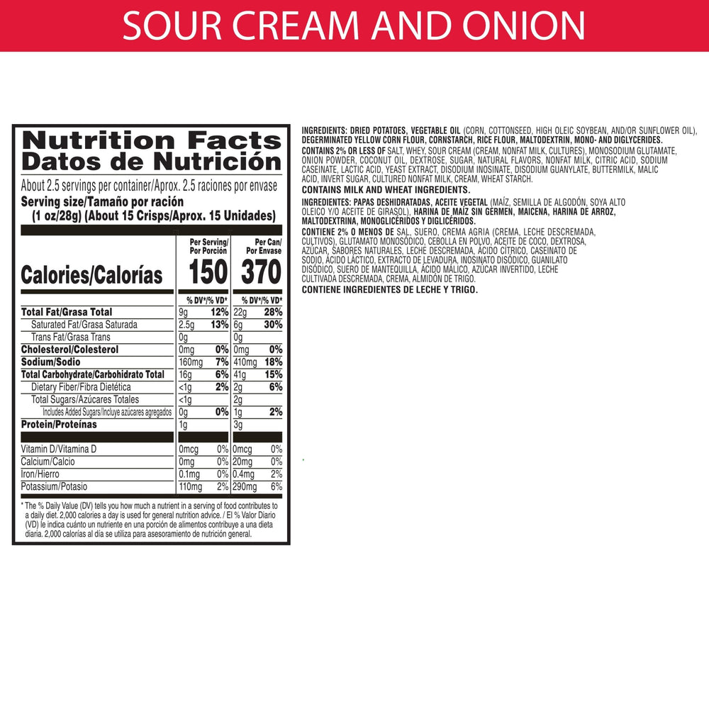 Pringles Sour Cream and Onion crisps stack, delivering a crisp bite in every layer.