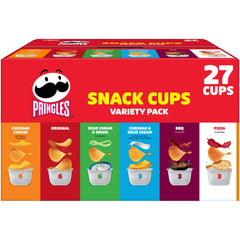 Pringles variety pack box front view showing 27 cups