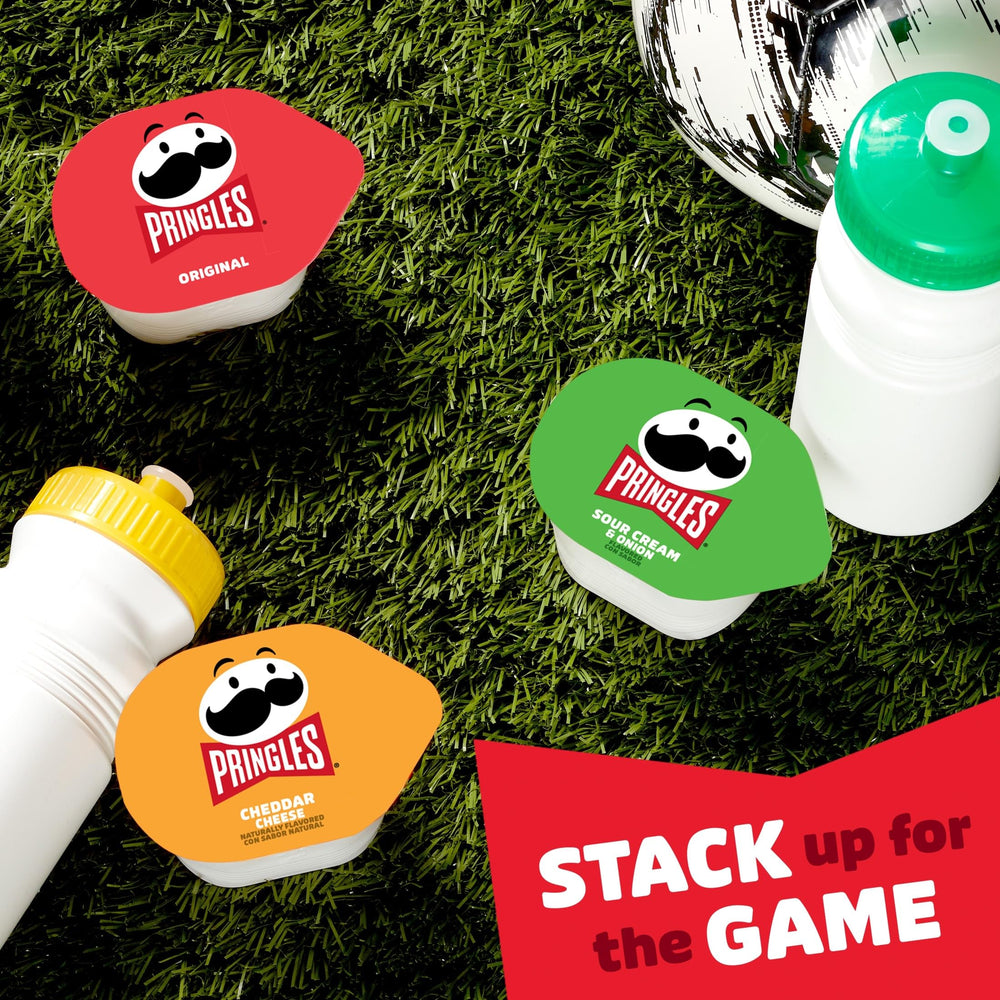 Pringles Variety Pack box displays three flavors for versatile snacking moments