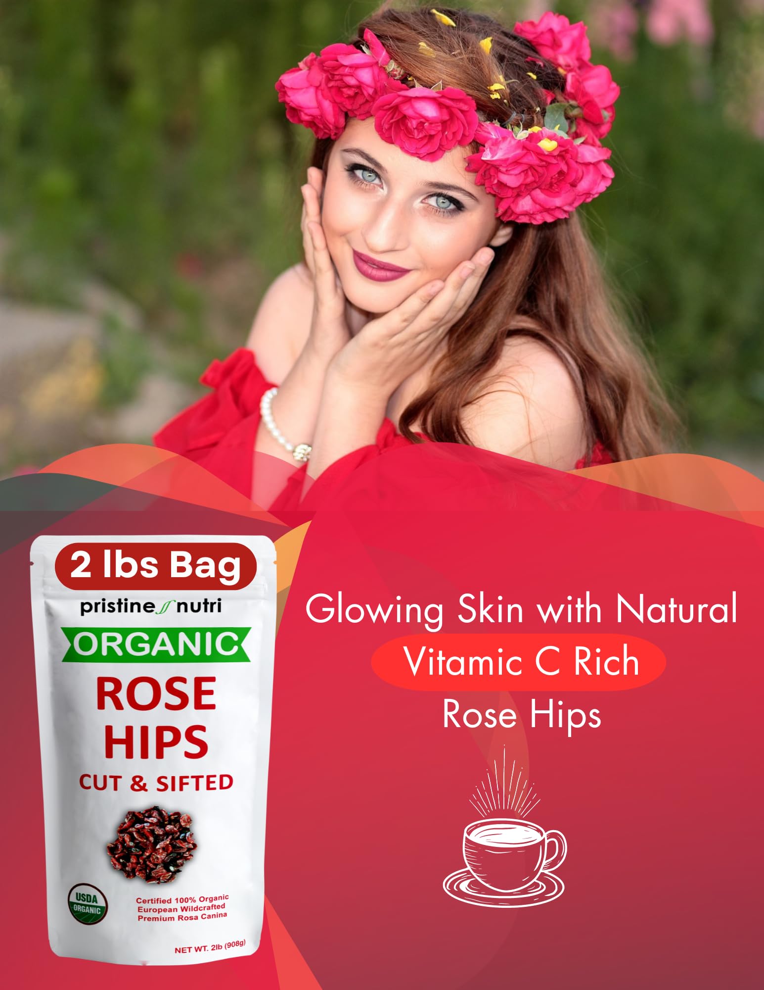 Pristine Nutri European wildcrafted origin emphasizes natural sourcing and robust flavor.
