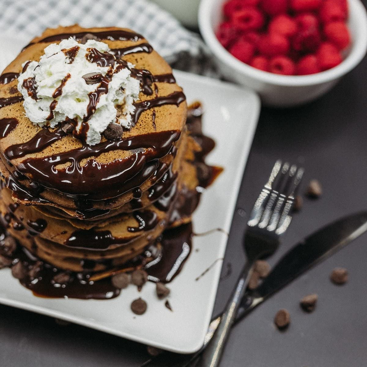 ProDough light pancakes plated with fresh fruit.