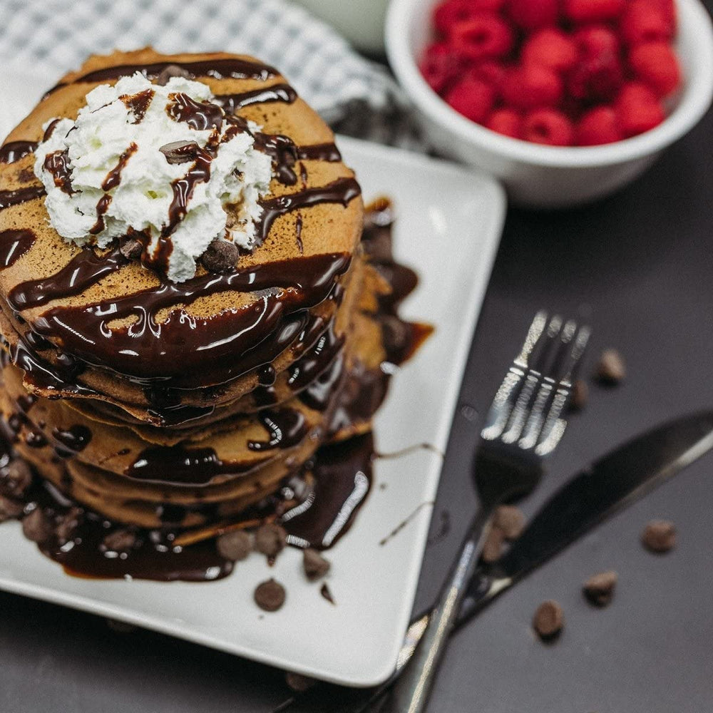ProDough light pancakes plated with fresh fruit.