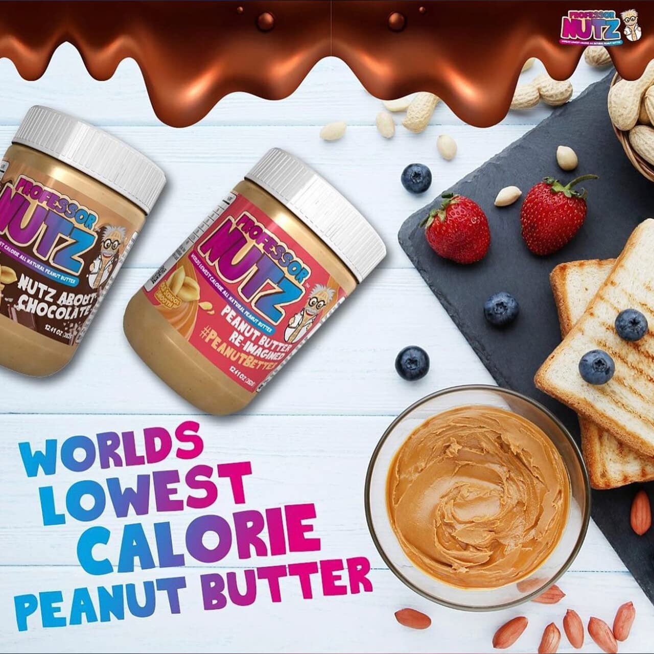 Professor Nutz spoon dipping into jar highlighting portion size and texture.