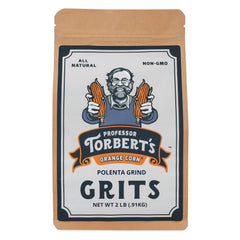 Professor Torbert's Orange Corn Grits in a bag; quick, creamy stovetop meals.
