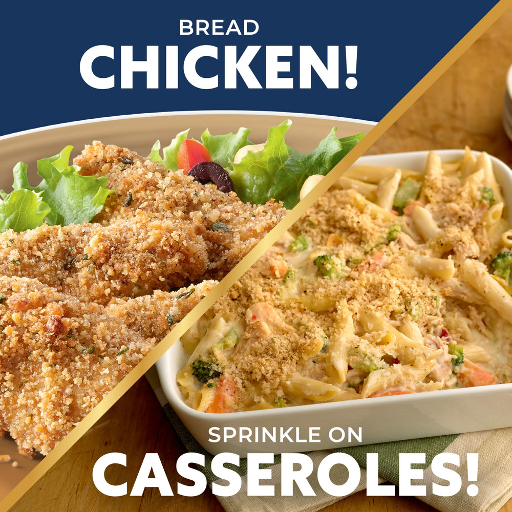 Progresso garlic and herb bread crumbs crusts pasta for extra crunch.