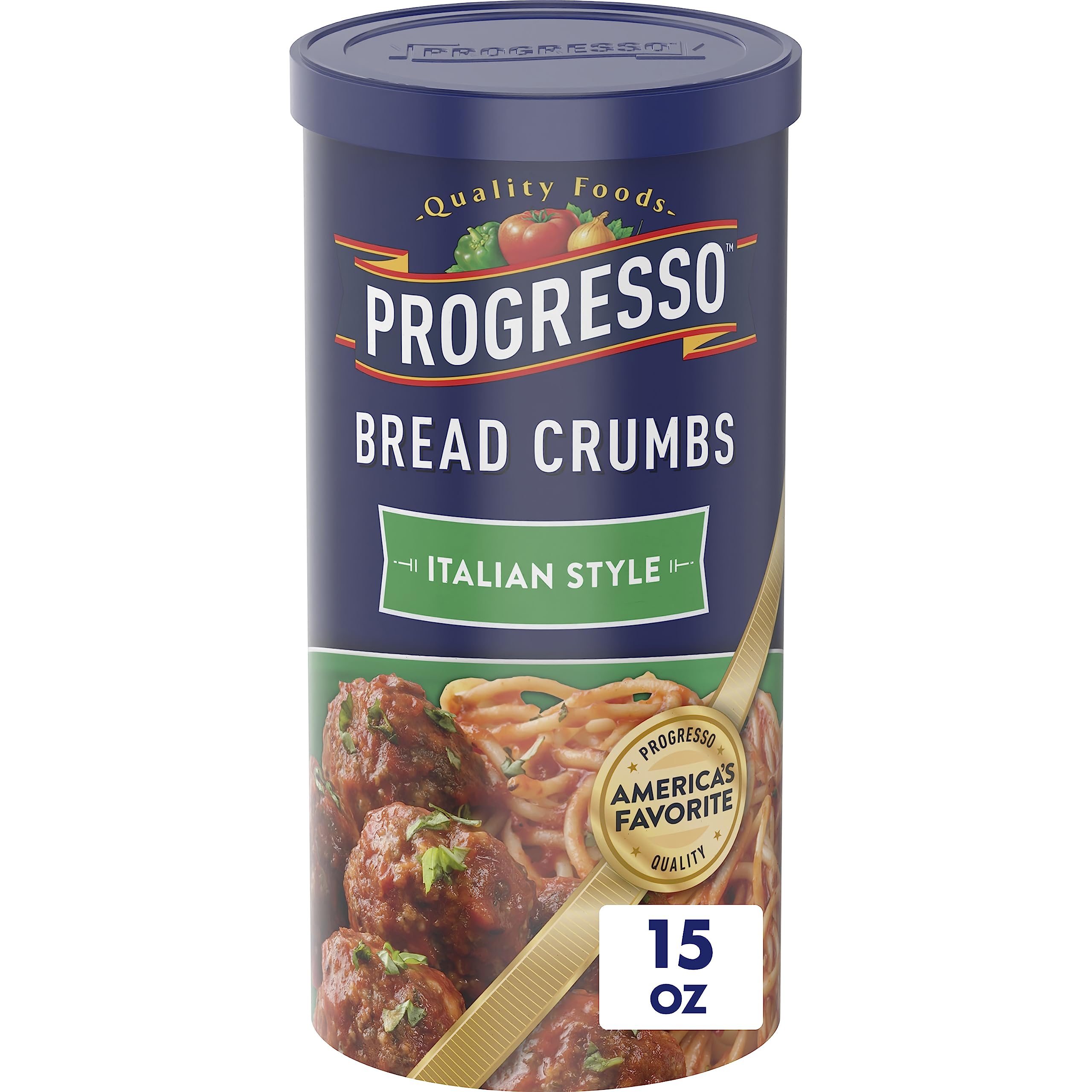 Progresso Italian Style Bread Crumbs 15 oz pack shot for crispy, even breading.