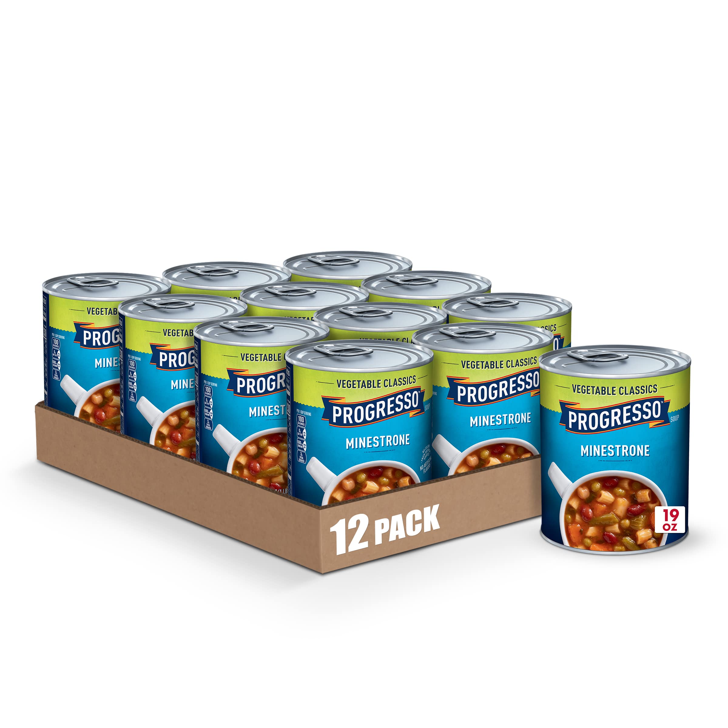 Progresso Minestrone soup can front view showing ready-to-serve convenience