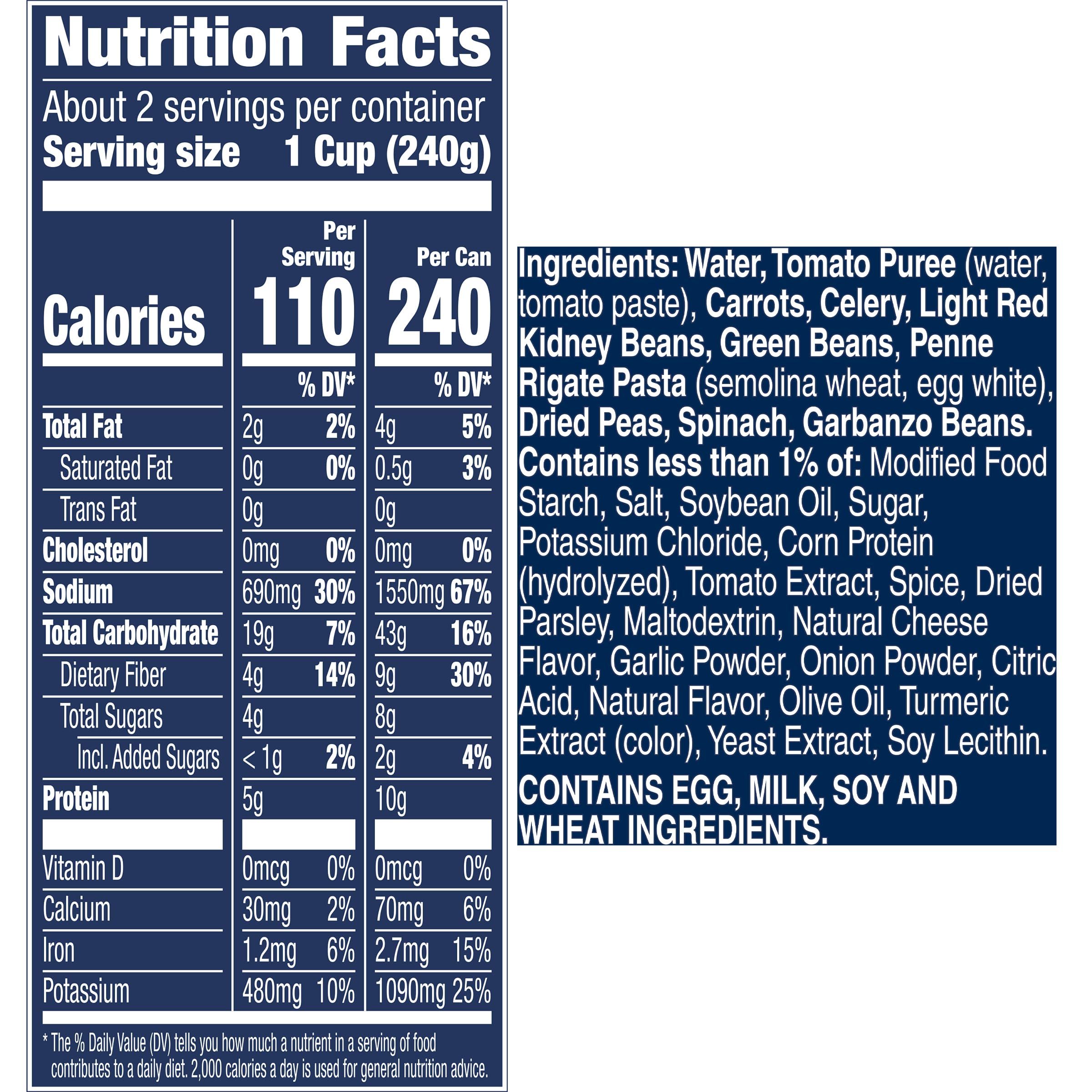 Progresso Minestrone soup ingredients closeup with beans and vegetables