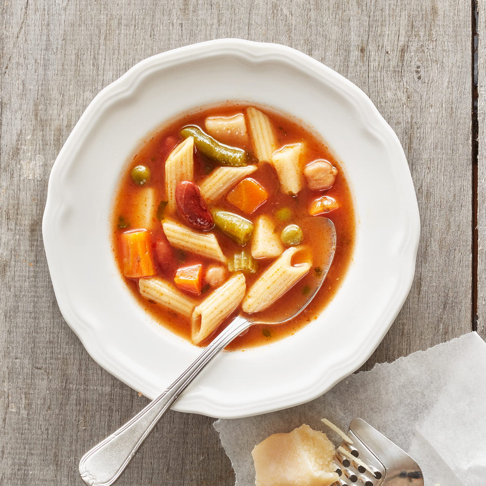 Progresso Minestrone soup pack of 12 cans on shelf