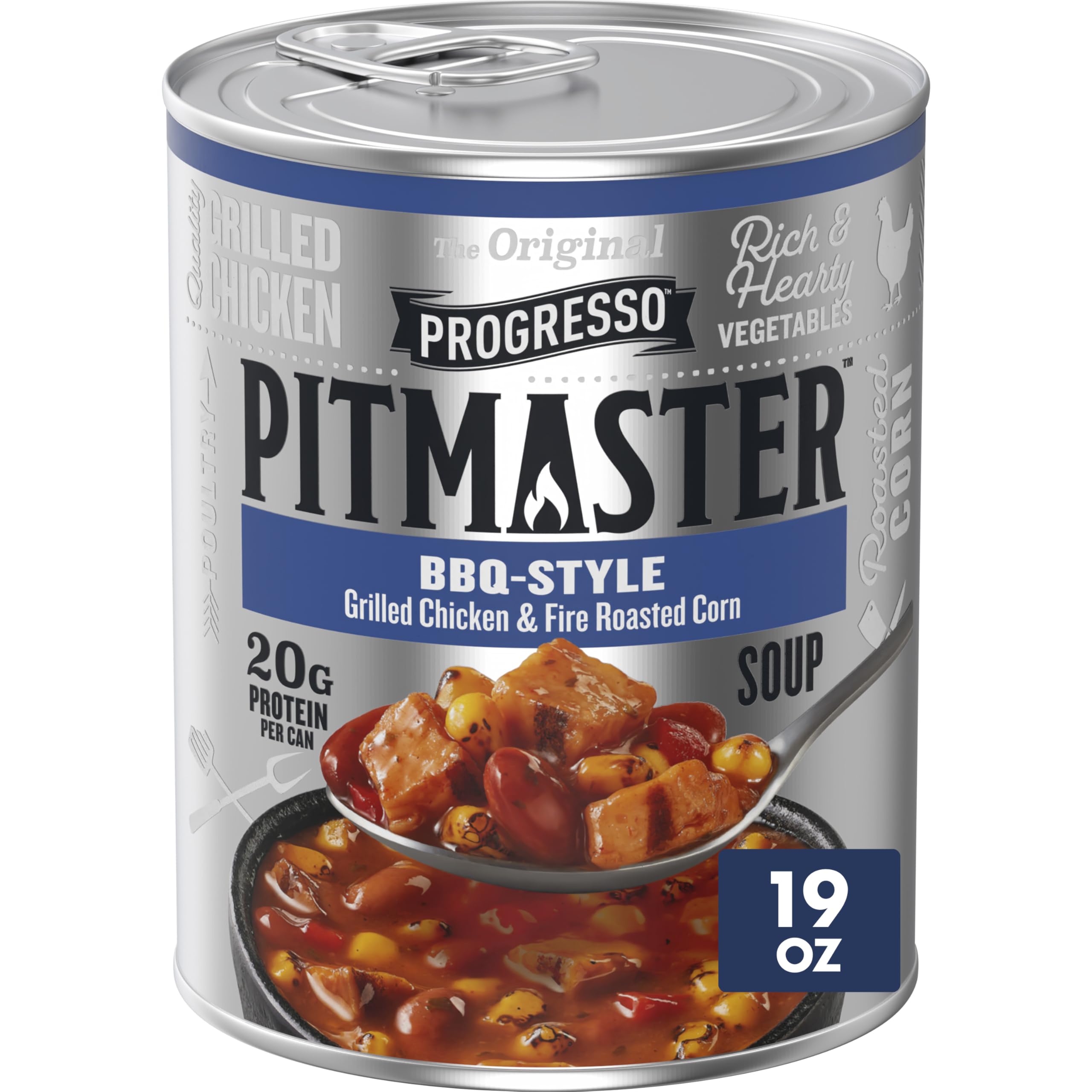 Progresso Pitmaster BBQ Style can front view showing protein-rich soup