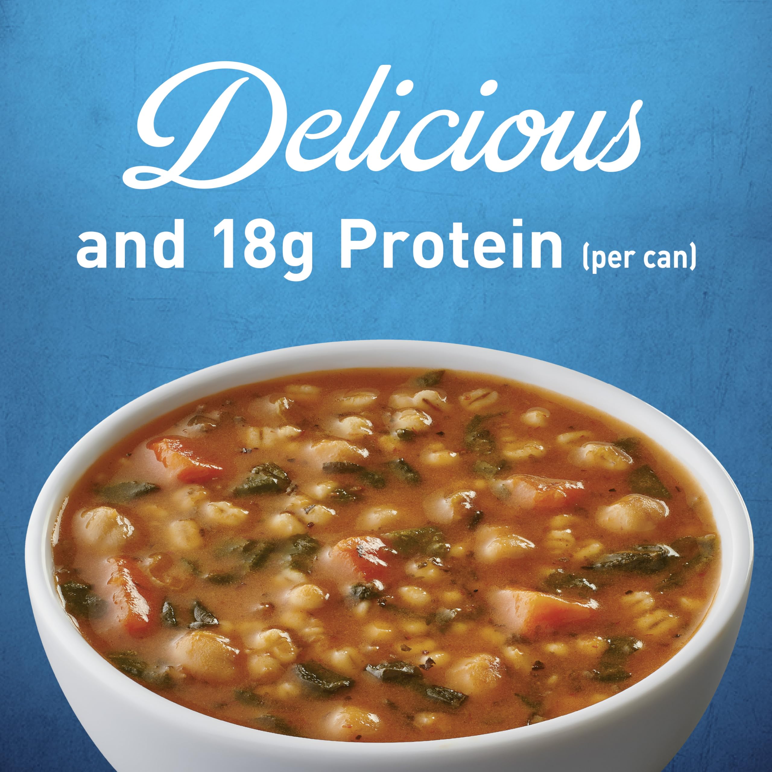 Visible chickpeas, barley and carrots in Progresso Protein Hearty Grain Vegetable Soup.