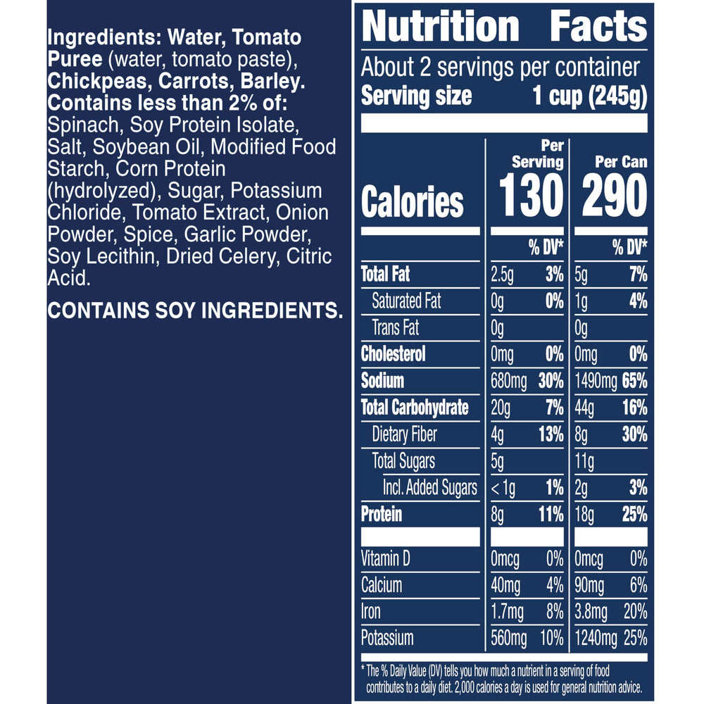 Steaming bowl of Progresso Protein Hearty Grain Vegetable Soup, ready-to-eat protein meal.