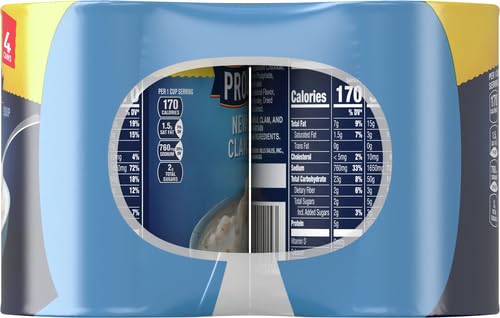 Progresso Rich & Hearty New England Clam Chowder on kitchen counter.
