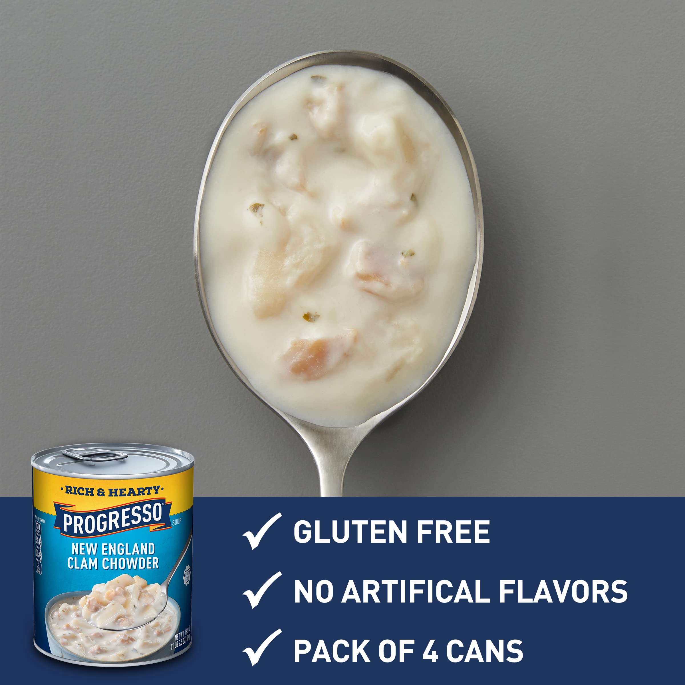 Progresso Rich & Hearty New England Clam Chowder ready in minutes for a quick meal.