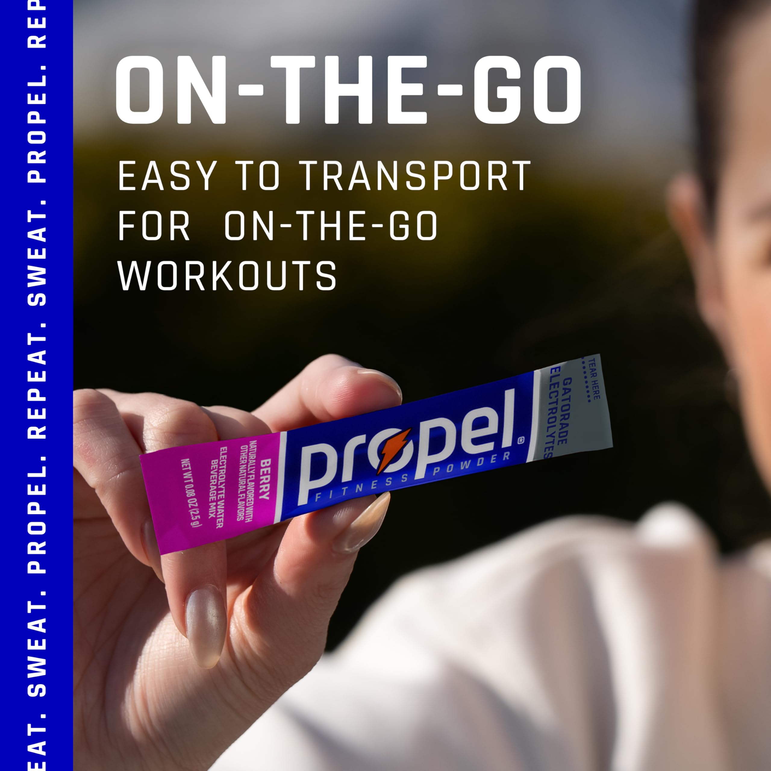 Propel 12-box display with 120 zero-calorie packets.