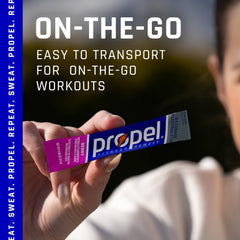 Propel 12-box display with 120 zero-calorie packets.