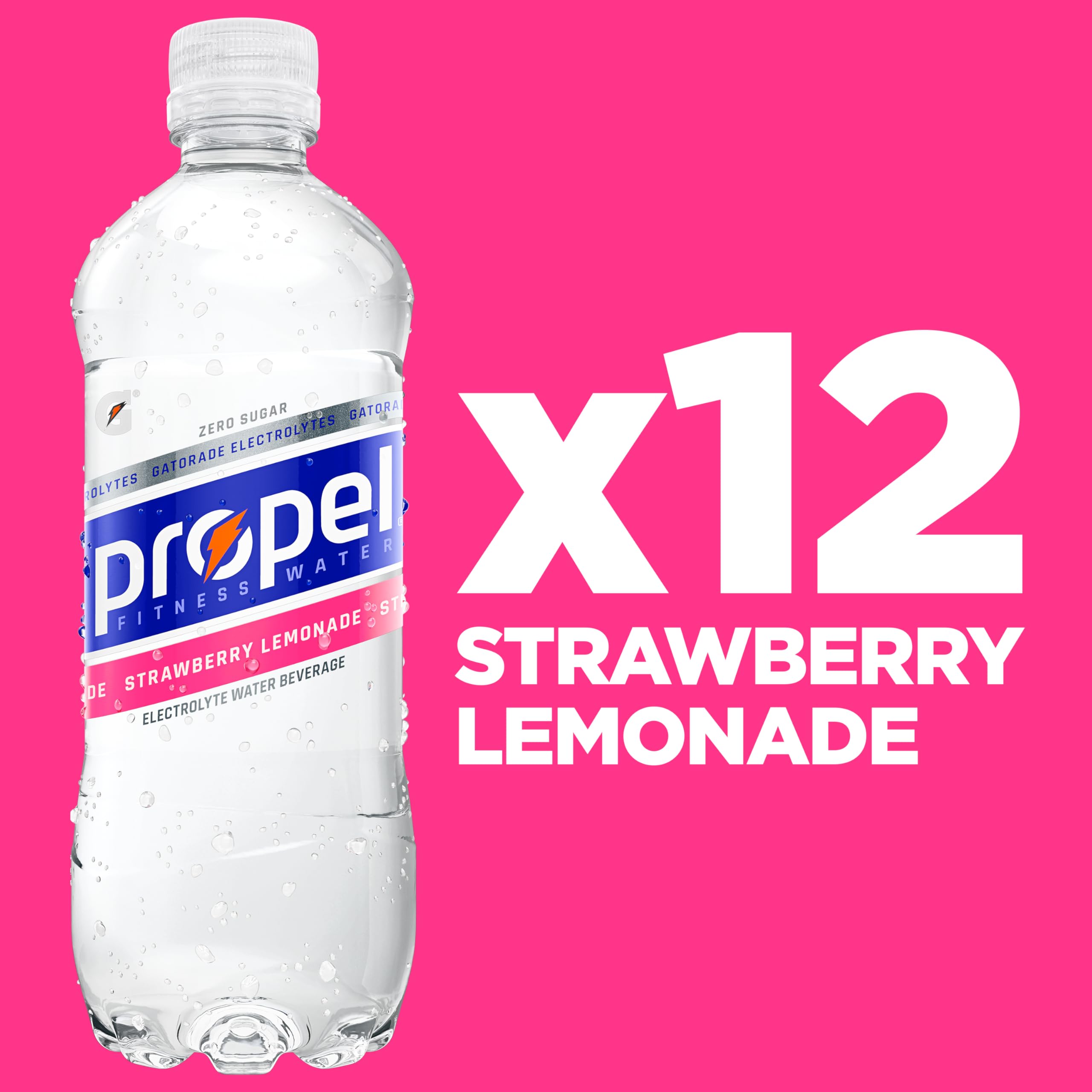 Propel bottle label closeup highlighting zero calories and vitamins C and E.