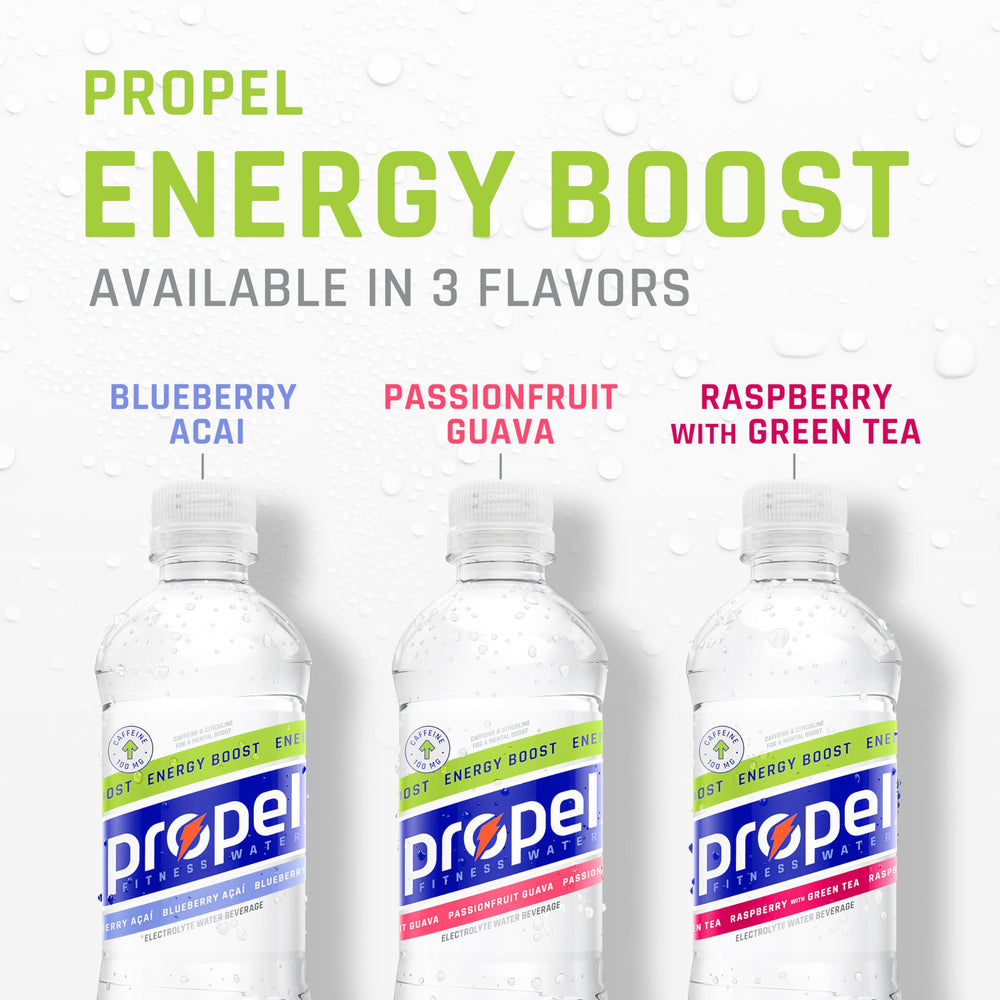 Propel Energy Boost ingredients panel featuring B vitamins and antioxidants.