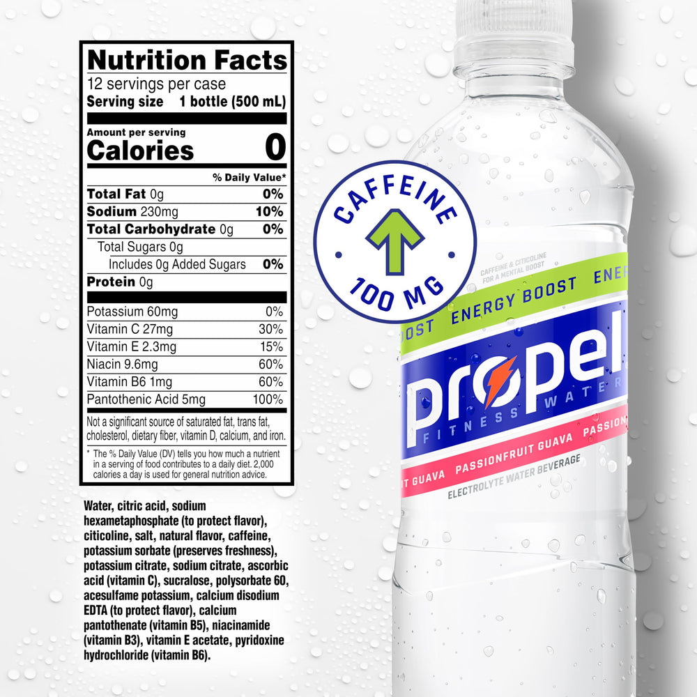 Propel Energy Boost passion fruit guava bottle on the go