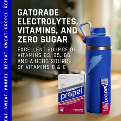 Propel glass with ice shows refreshing grape hydration in action