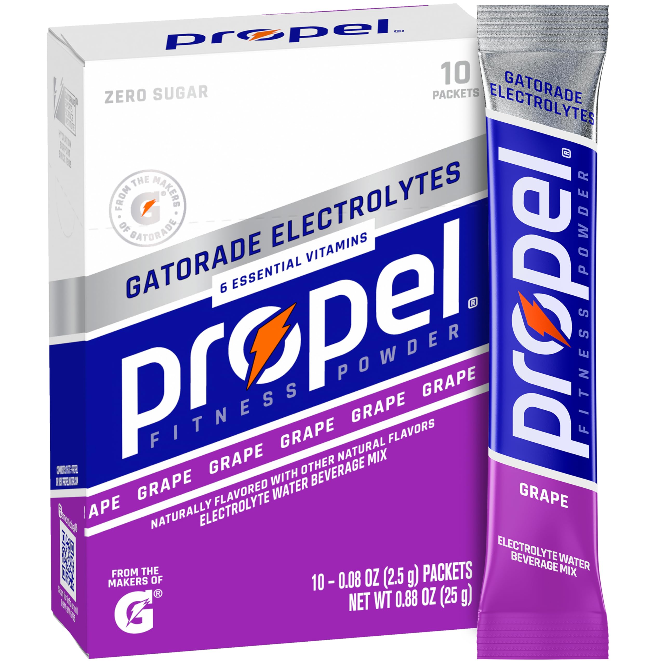 Propel grape packets box front for on-the-go hydration