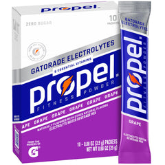Propel grape packets box front for on-the-go hydration