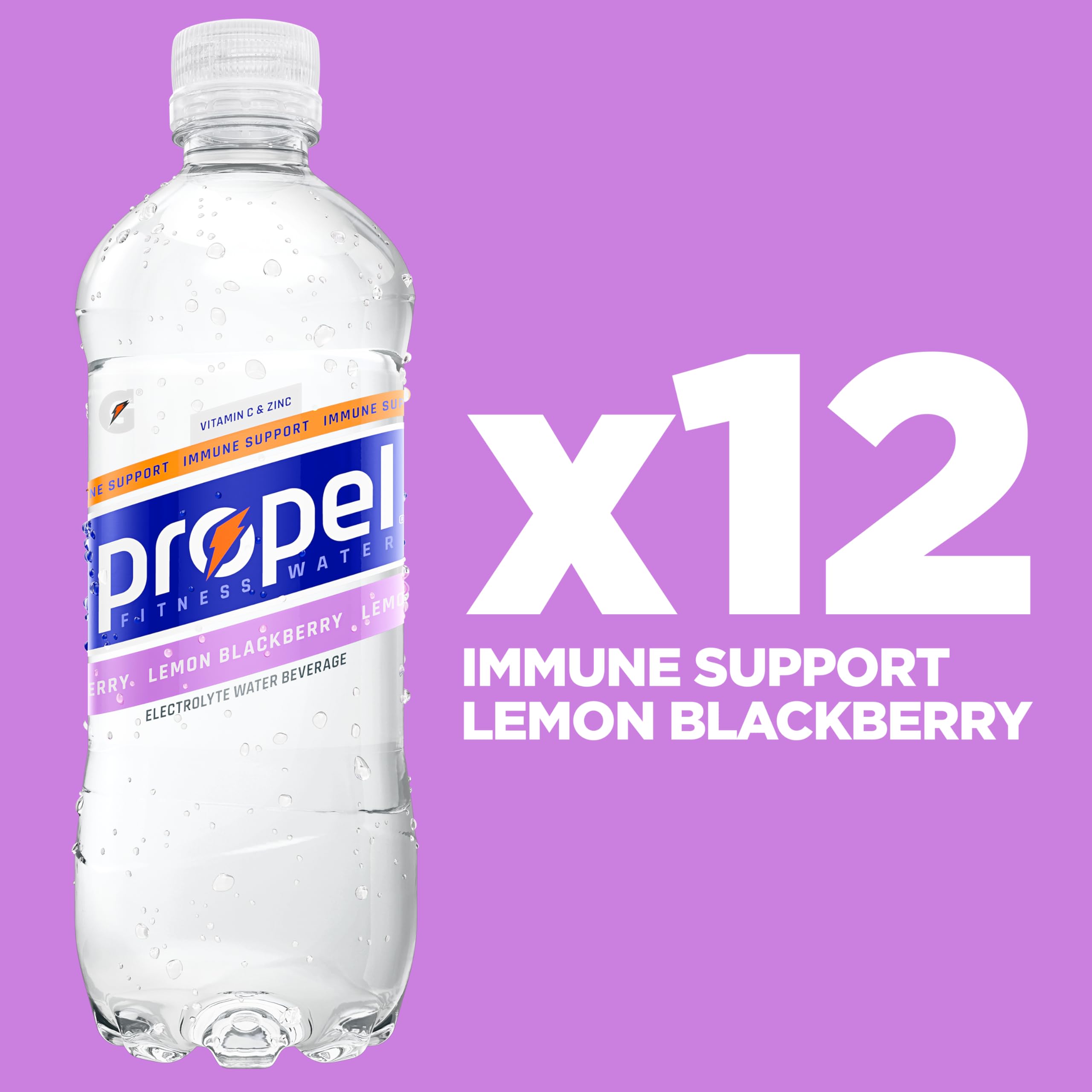Propel Immune Support label close-up highlighting Vitamin C and Zinc.