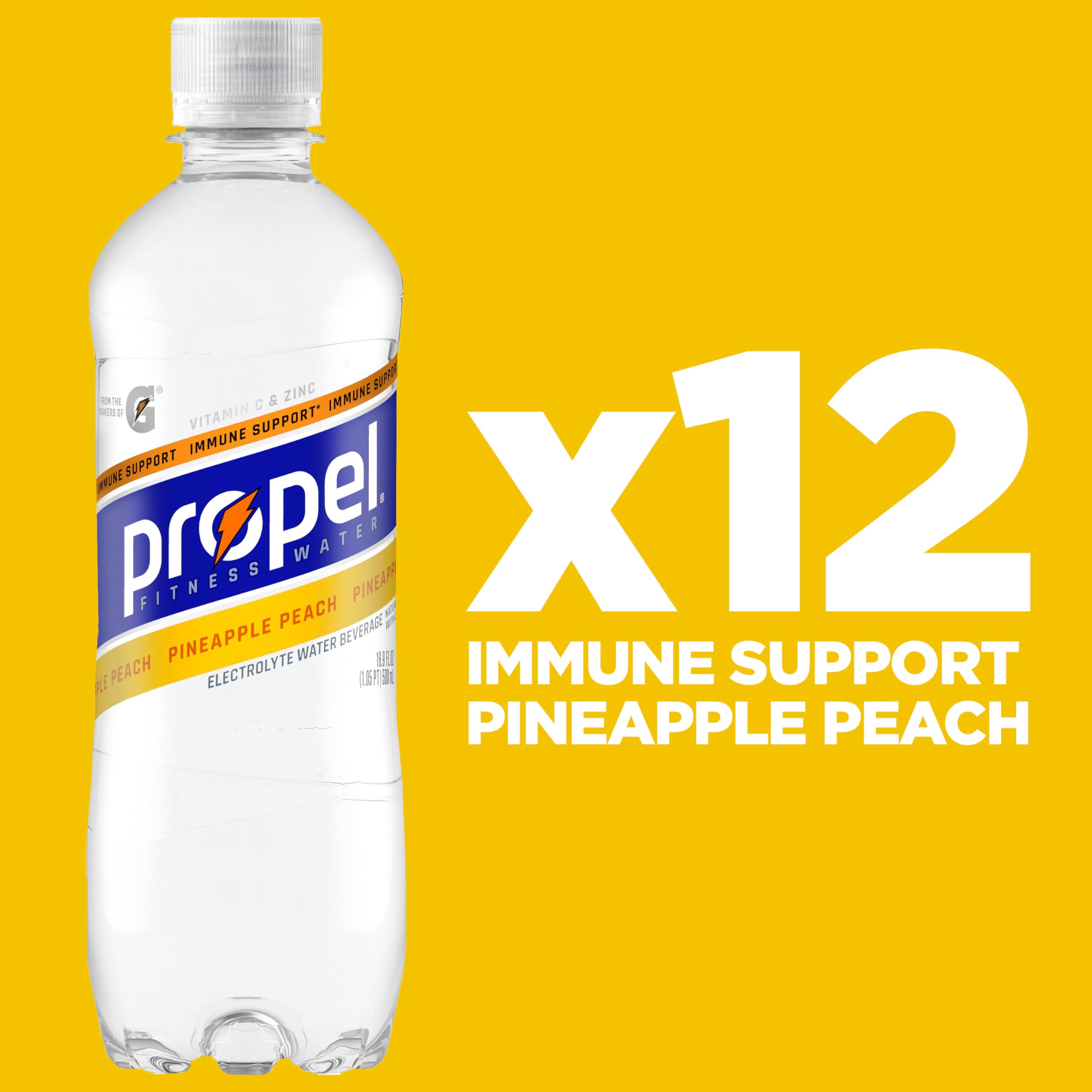 Close-up of Propel Immune Support label highlighting vitamin C and zinc.