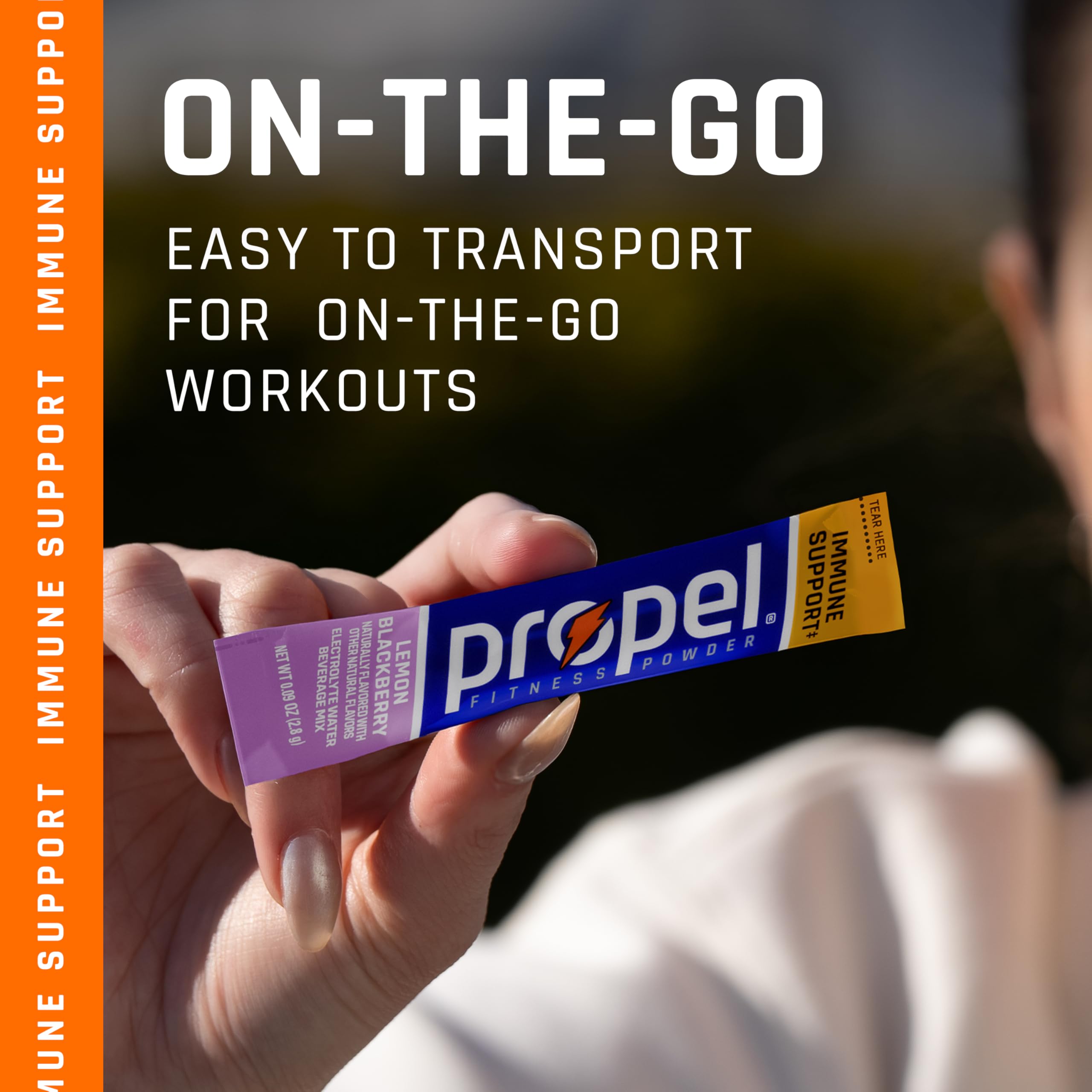 Propel Immune Support pour into glass demonstrating quick mix and flavor