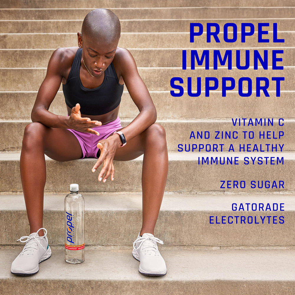 12-bottle Propel Immune Support pack ready for gym or home.