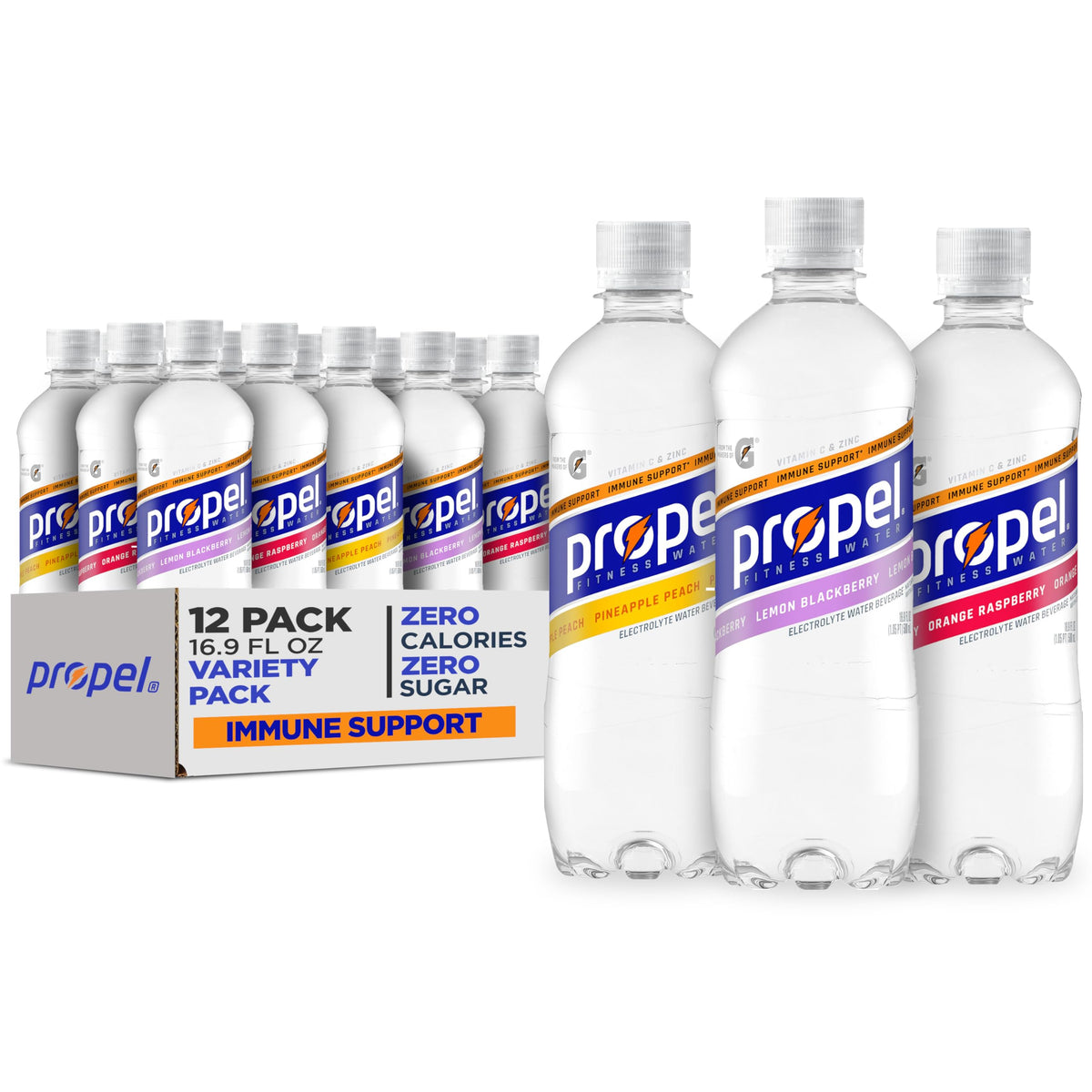 Propel Immune Support Lemon Blackberry bottle with vitamin C and zinc benefits