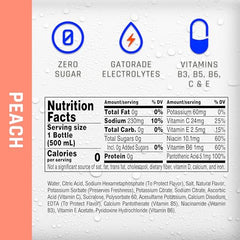 Propel Peach bottle label closeup highlights vitamins C and E.