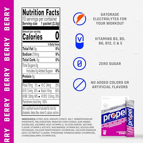 Propel zero-calorie, sugar-free hydration option on shelf.
