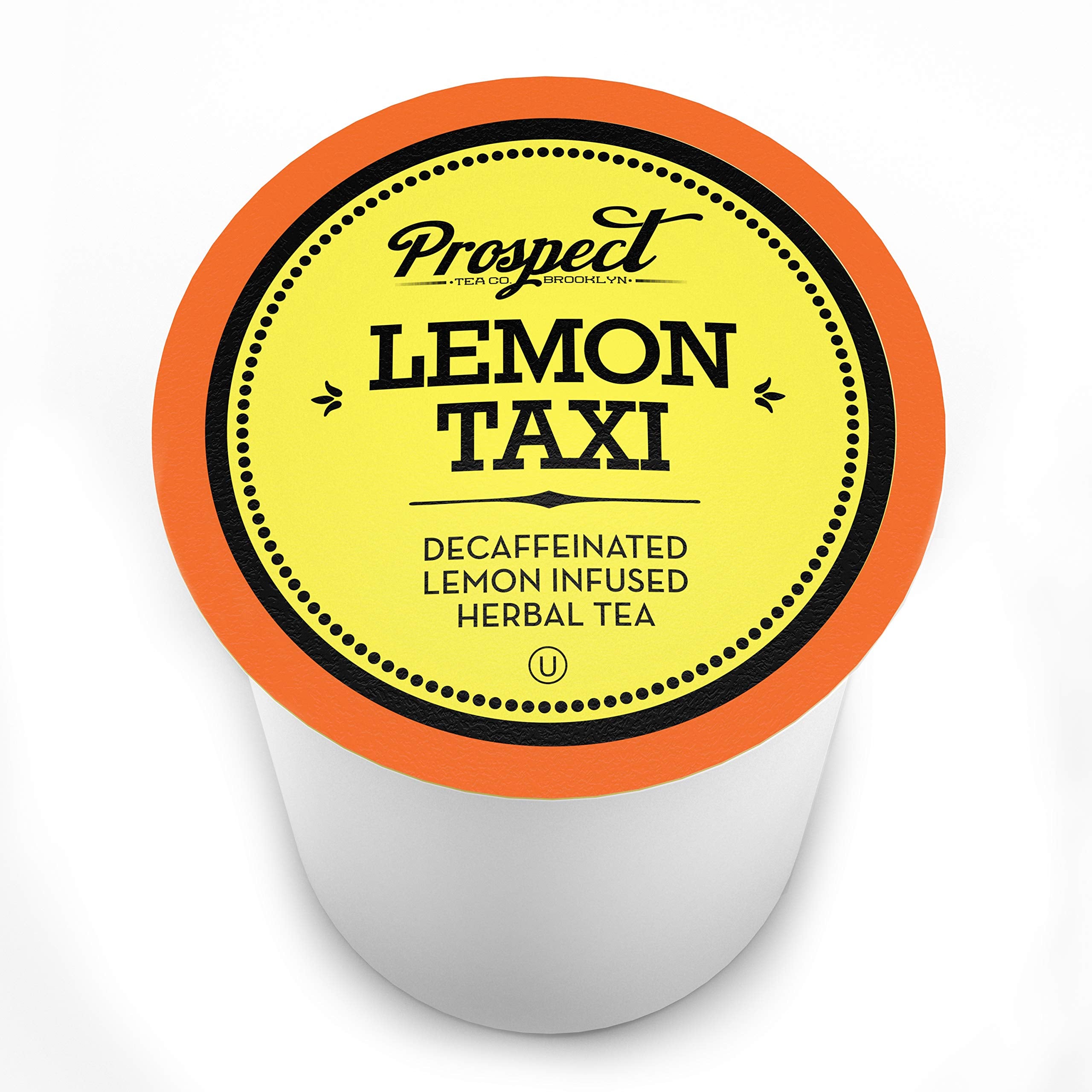 Prospect Tea Co. decaf Lemon Taxi pod closeup label shows careful sourcing and artisanal blending.