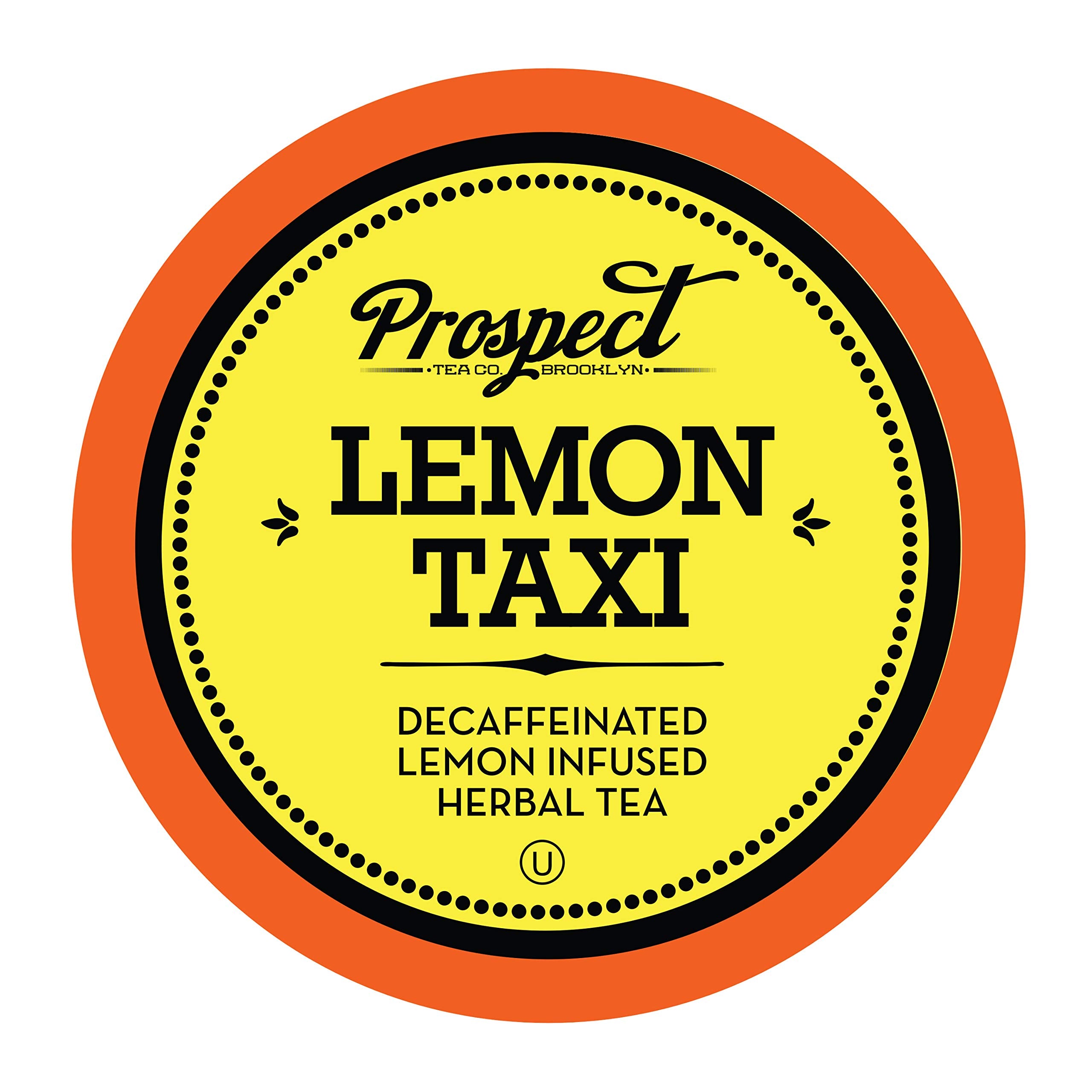 Prospect Tea Co. decaf Lemon Taxi pod packaging, premium quality tea for easy daily brewing.