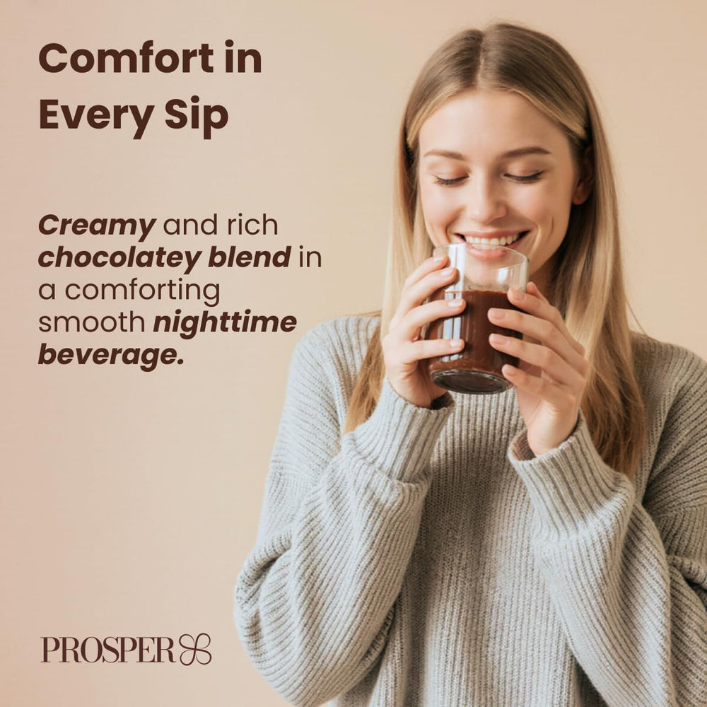 Prosper Hot Cocoa highlights chamomile and reishi for calming aroma