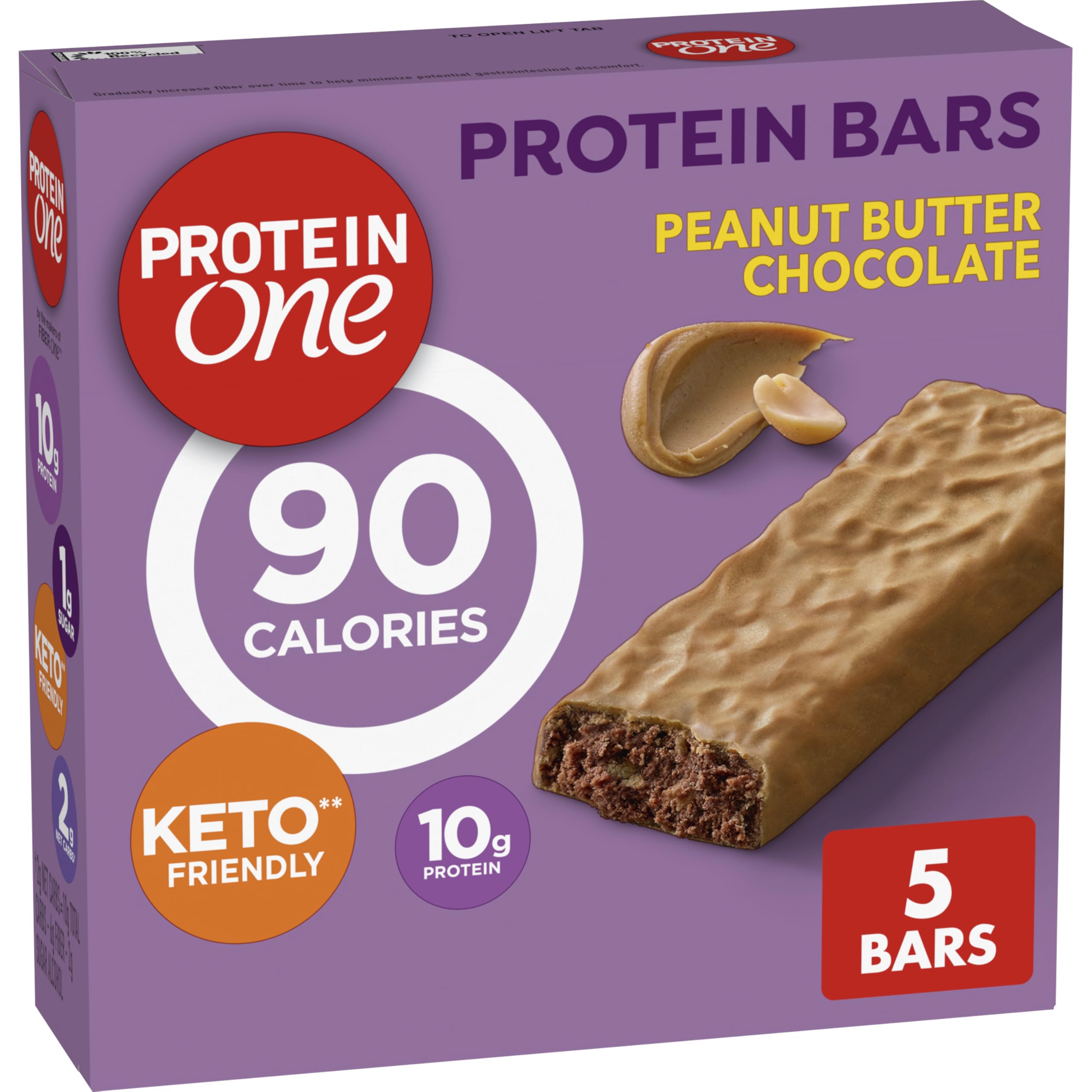 Protein One peanut butter chocolate bar box, keto-friendly snack for busy days.