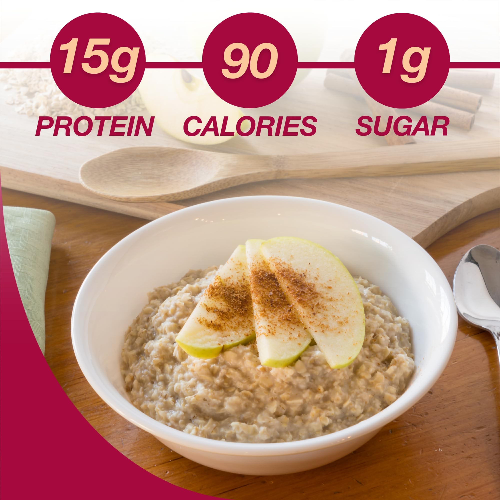 ProtiDIET Apple Cinnamon Oatmeal being prepared with hot water for breakfast.