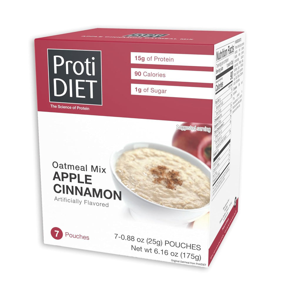 ProtiDIET Apple Cinnamon Oatmeal pack for a high-protein breakfast.