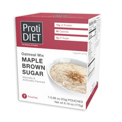 ProtiDIET high-protein maple brown sugar oatmeal pack for a quick protein-rich breakfast boost.