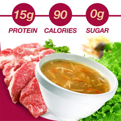 ProtiDIET soup mix sachets in seven-pack display, convenient and portable.