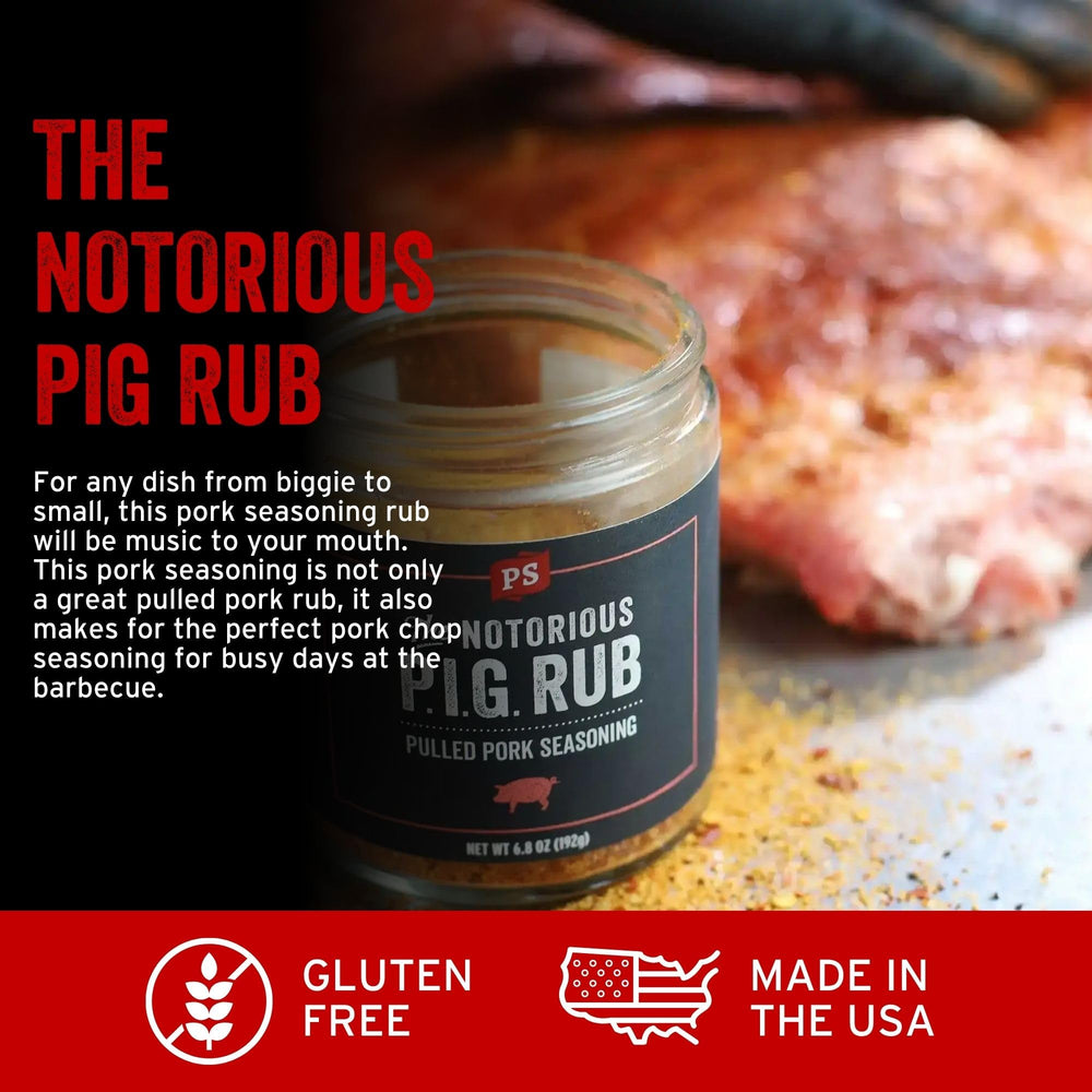 Pulled pork shoulder glazed with Notorious PIG shows even seasoning and warmth