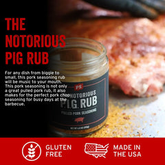 Pulled pork shoulder glazed with Notorious PIG shows even seasoning and warmth