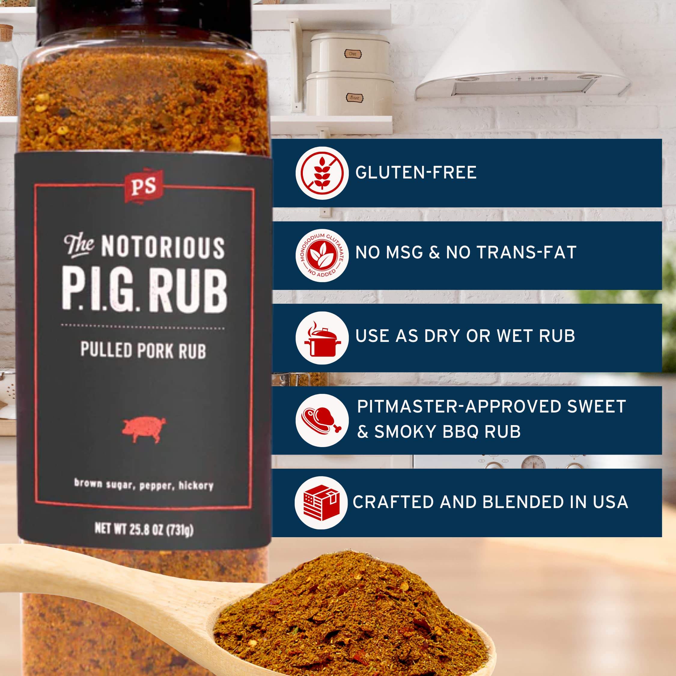 PS Seasoning Notorious PIG spoon-dispense, quick seasoning for pork chops and everyday grilling.