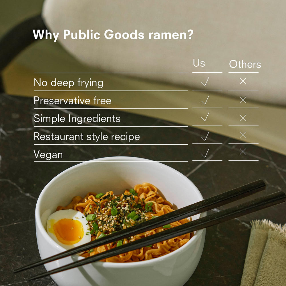 Public Goods Ramen Original with sesame soy glaze aroma.
