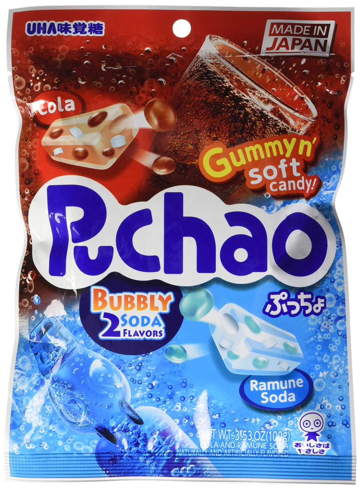 Puchao Mikakuto Gummy N' Soft Candy cola-ramune, ready to snack