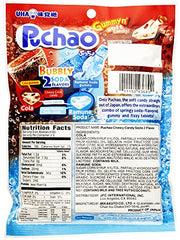 Puchao Mikakuto Gummy N' Soft Candy six-pack on display with Cola and Ramune flavors