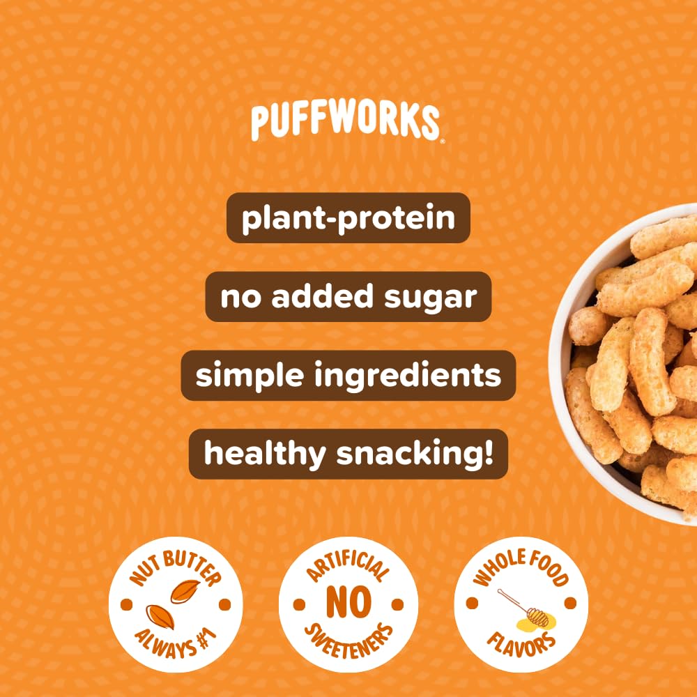 Puffworks no-added-sugar pouch—crunchy texture and clean flavor