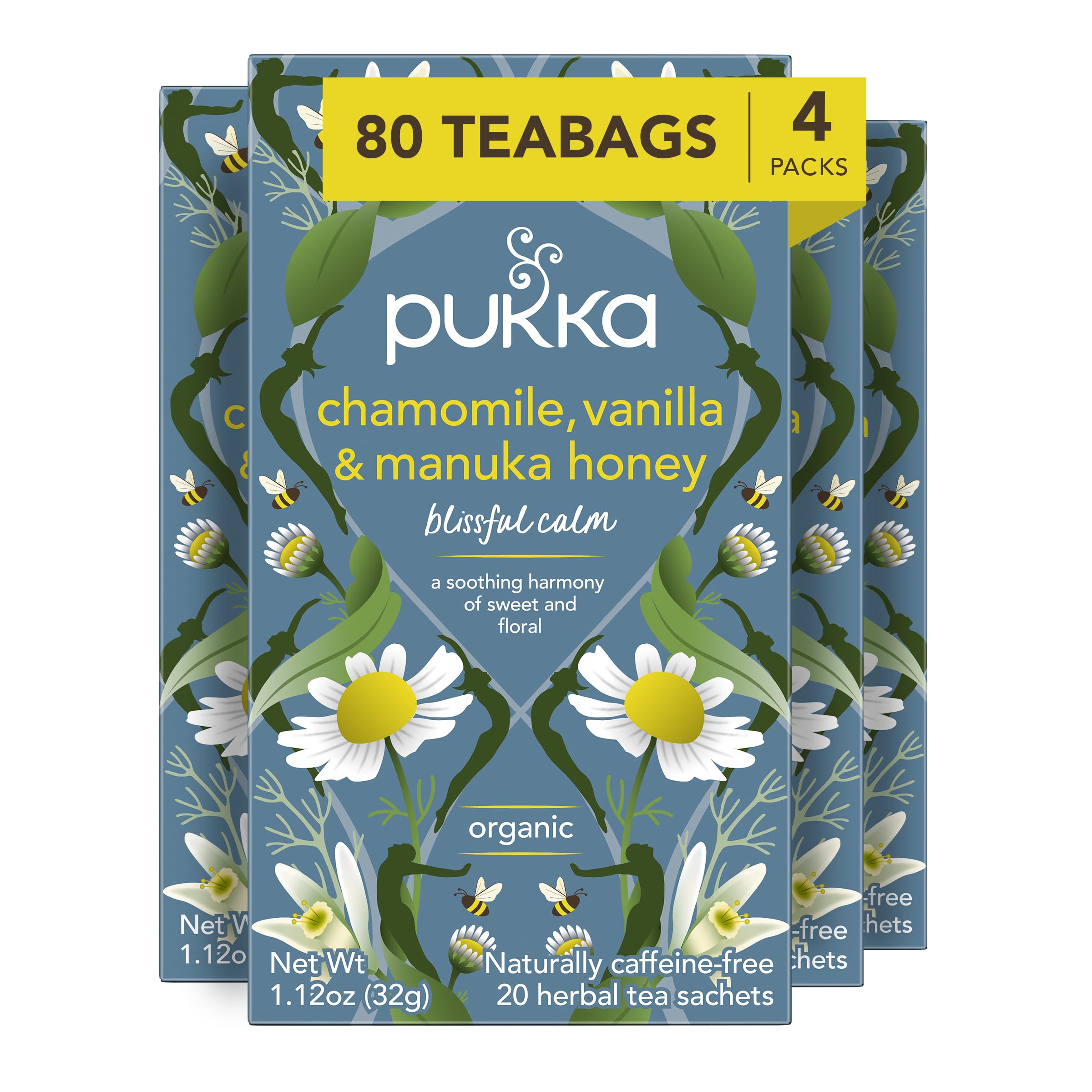 Pukka Calming Chamomile tea bags ready to brew for soothing evenings