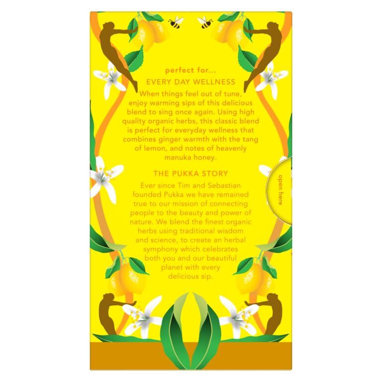 Pukka ingredients close-up: lemon, ginger, elderflowers for bright flavor